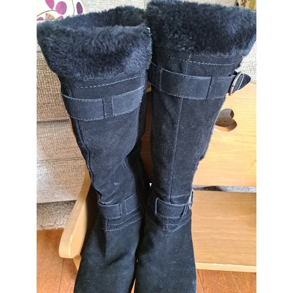 Baretraps Women's Catchy Tall Boots  10 M Black Suede Leather Faux Fur Lining
